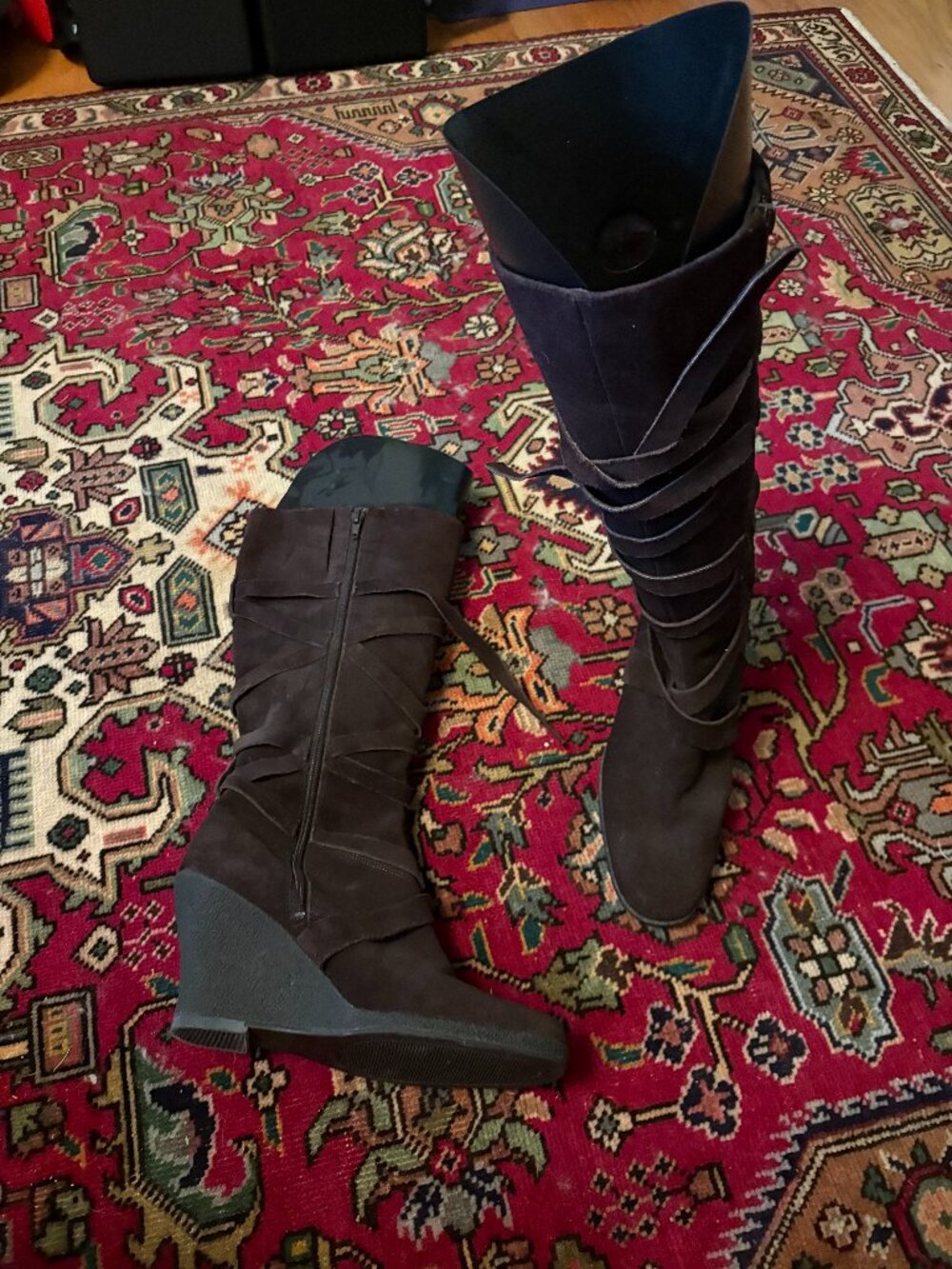 Brand new chocolate brown suede wedge knee hi boots, Size 9.5